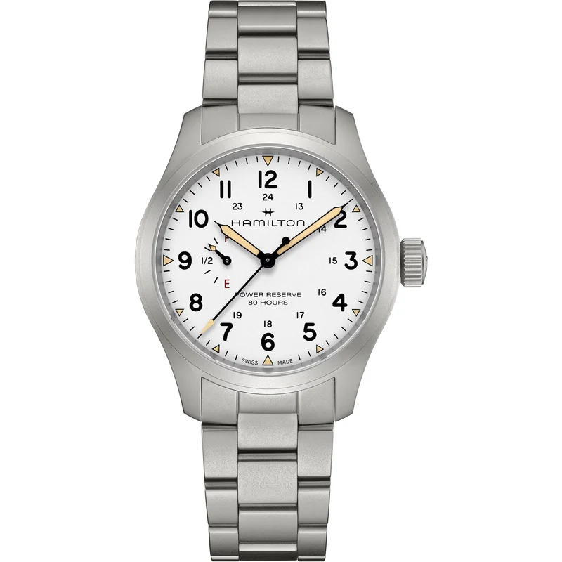 Hamilton Khaki Field 40mm Power Reserve White Dial Steel Mens Mechanical Watch H69509110