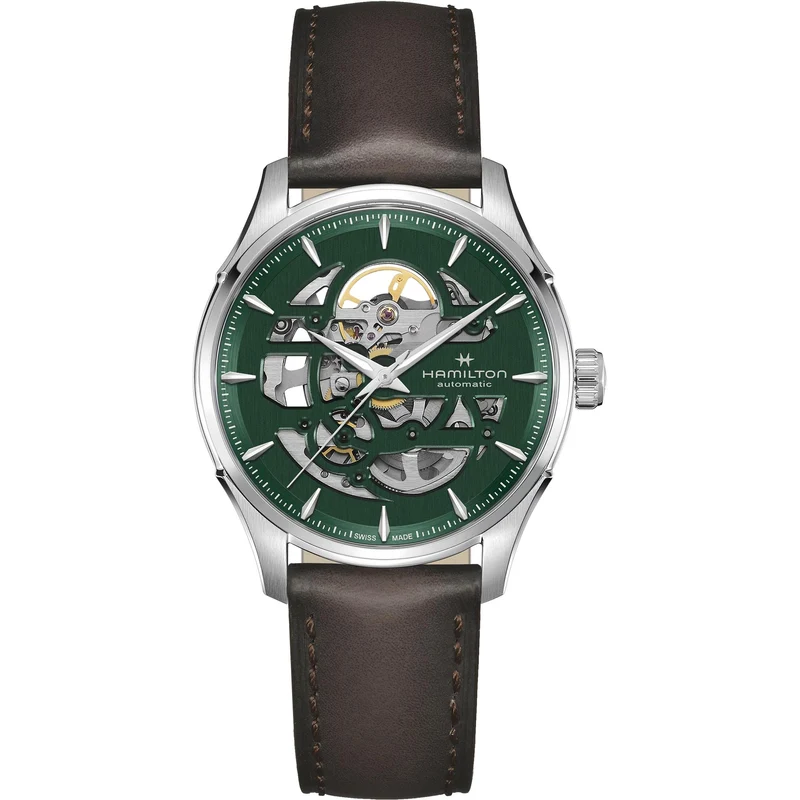 Hamilton Jazzmaster 40mm Skeleton Green Dial Leather Mens Automatic Watch H42535560