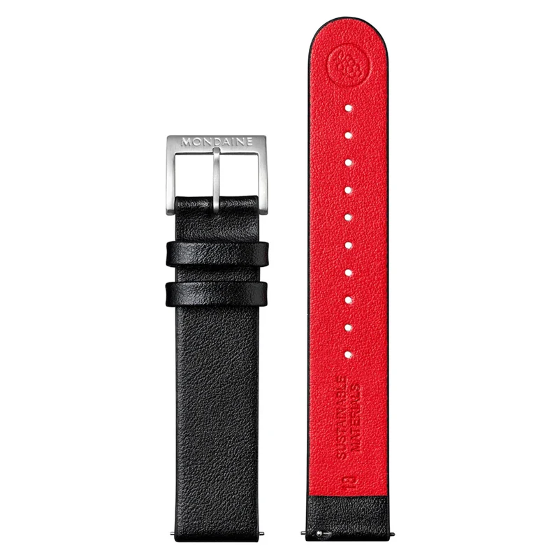 Mondaine Black Genuine Vegan Grape Leather Polished Watch Strap FG3118.21Q