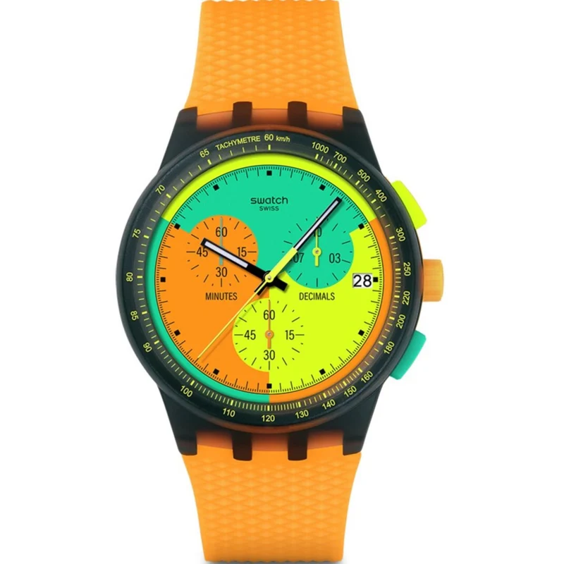 Swatch Originals Neon Signal Flag Chronograph Quartz Multicoloured Dial Silicone Strap Watch SUSB422