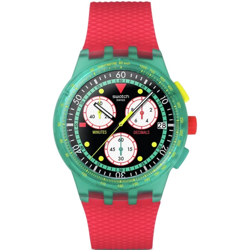 Swatch Originals Neon Emerald Chronograph Quartz Black Dial Silicone Watch SUSG409