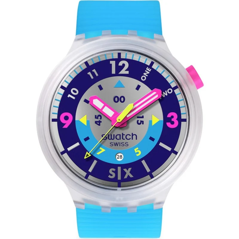 Swatch Big Bold Neon Hielo Quartz Purple Dial Silicone Strap Watch SB01K400
