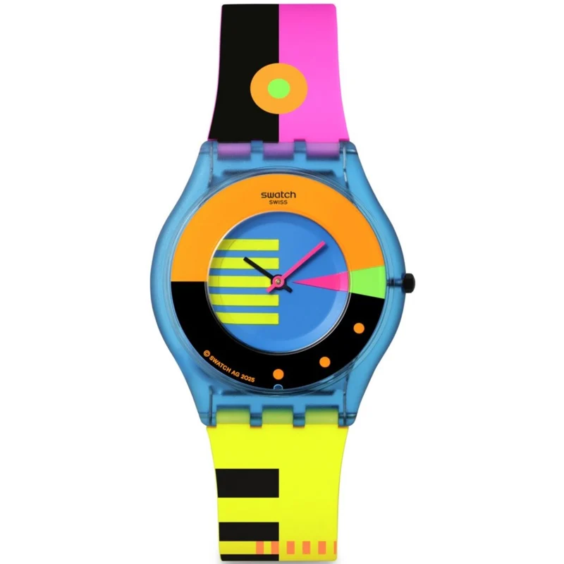 Swatch Skin Neon Flumotions Quartz Blue Dial Silicone Strap Watch SS08S101