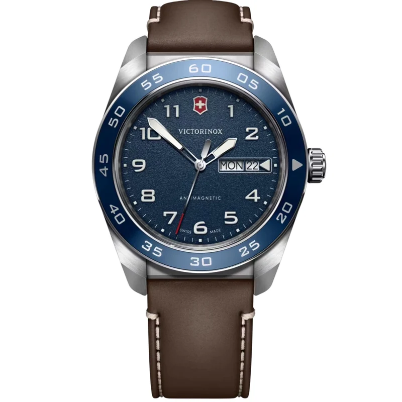 Victorinox Swiss Army 42mm Blue Dial Leather Mens Quartz Watch 242040