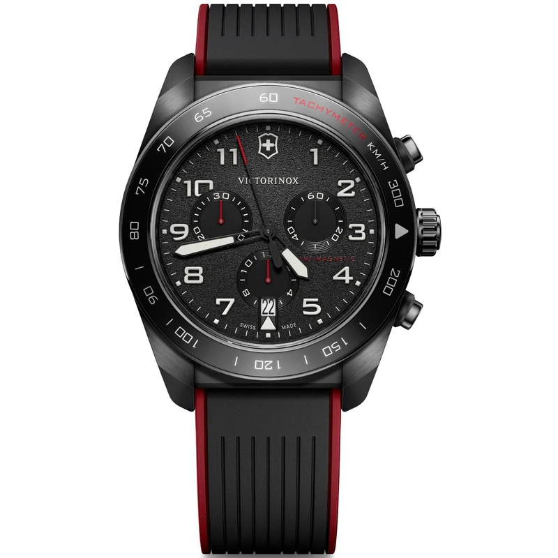 Victorinox Swiss Army 42mm Chronograph Black Dial Rubber Mens Quartz Watch 242051
