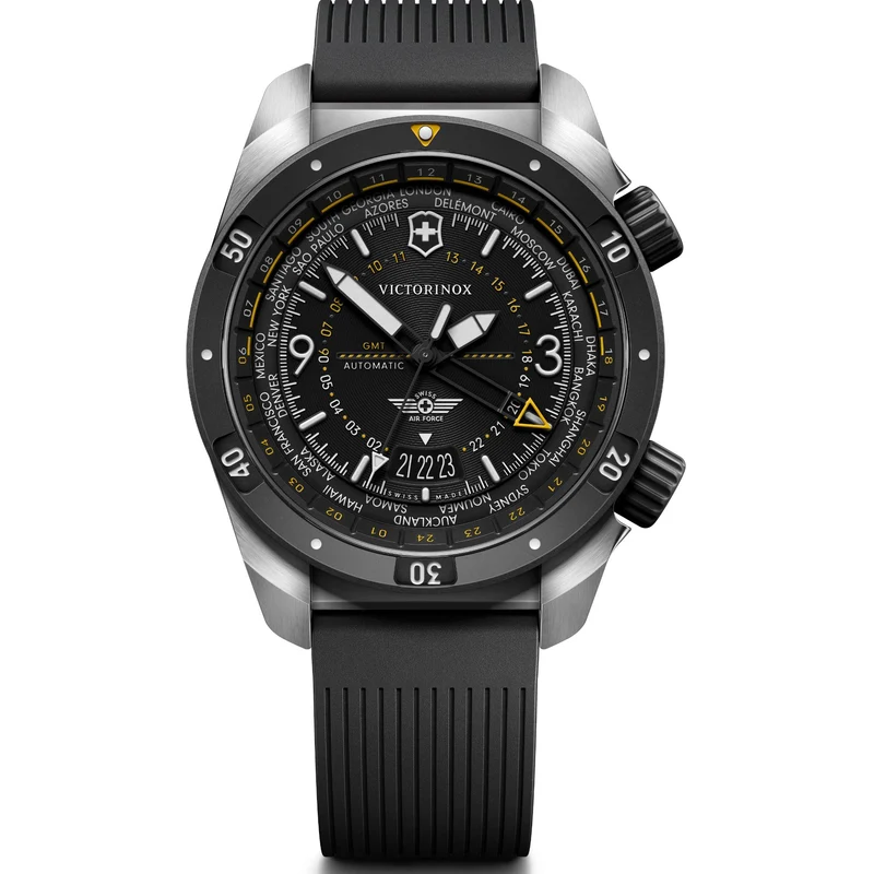 Victorinox Air Pro 43mm GMT Black Dial Rubber Mens Automatic Watch 242005