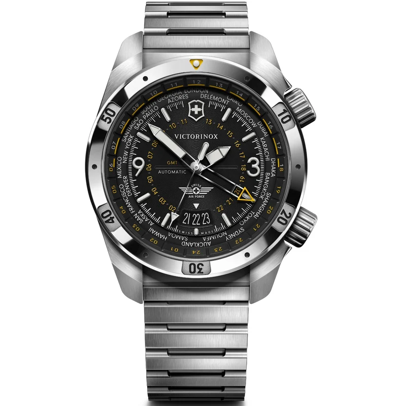 Victorinox Air Pro 43mm GMT Black Dial Steel Mens Automatic Watch 242004