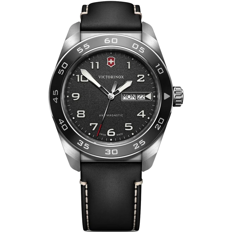 Victorinox Swiss Army 42mm Black Dial Leather Mens Quartz Watch 242041