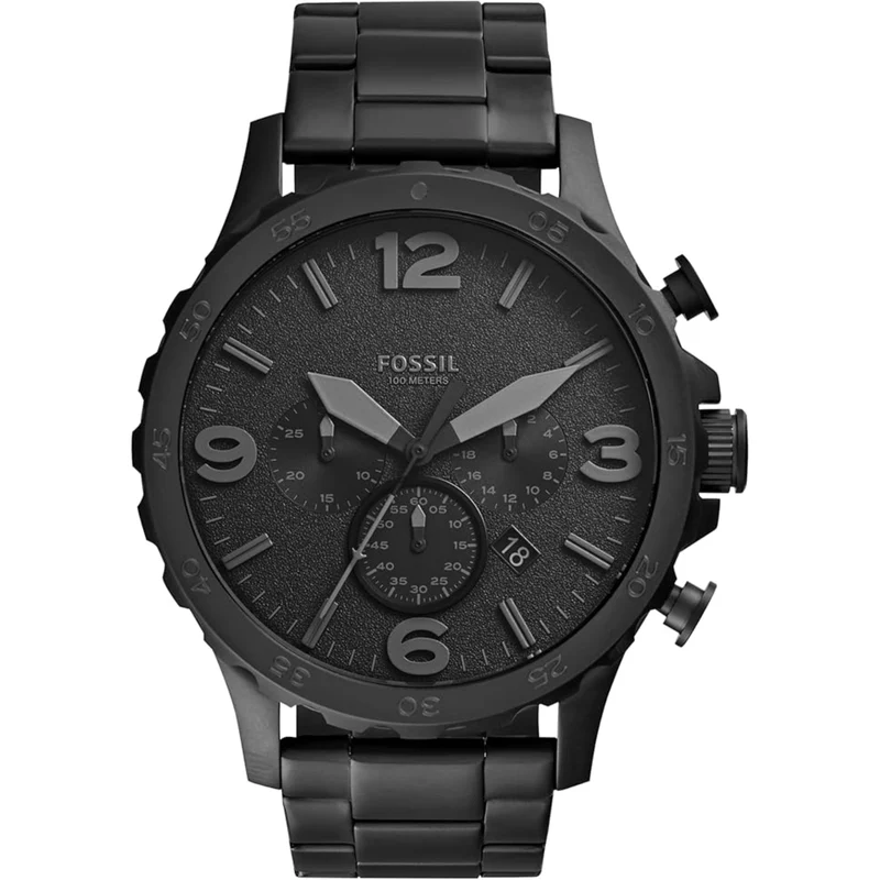 Fossil Nate 50mm Chronograph Black Dial Steel Mens Quartz Watch JR1401
