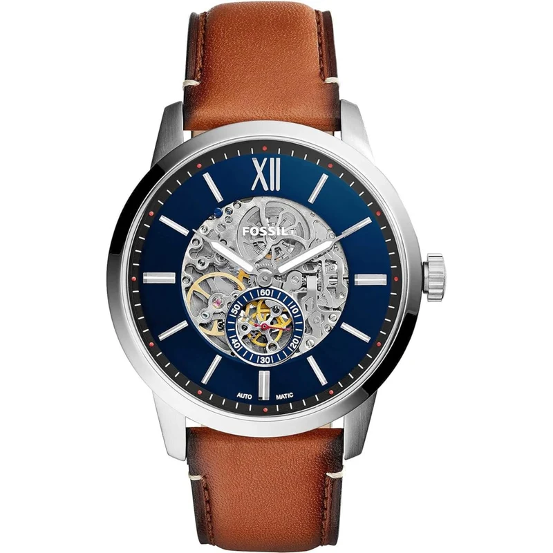 Fossil Townsman 48mm Open Heart Blue Dial Leather Mens Automatic Watch ME3154