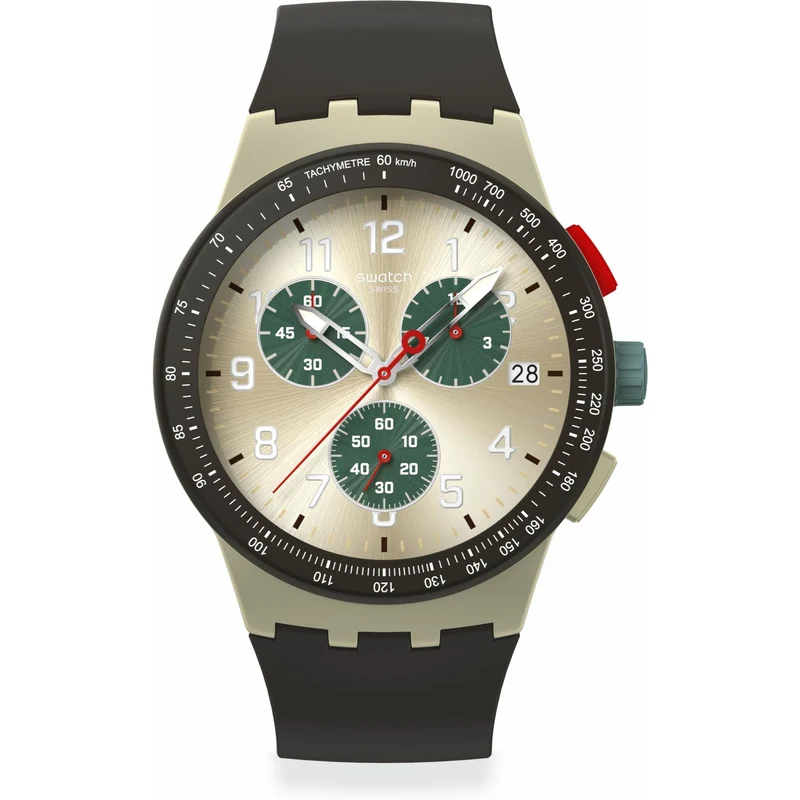 Swatch OBSIDIAN INK Quartz Beige Dial Silicone Strap Watch SUST402