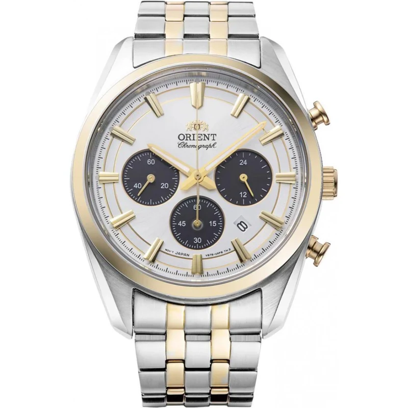 Orient Stretto 40mm Chronograph White Dial Steel Mens Solar Watch RA-TX0302S30B