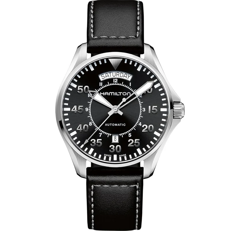 Hamilton Khaki Aviation 42mm Black Dial Leather Mens Automatic Watch H64615735