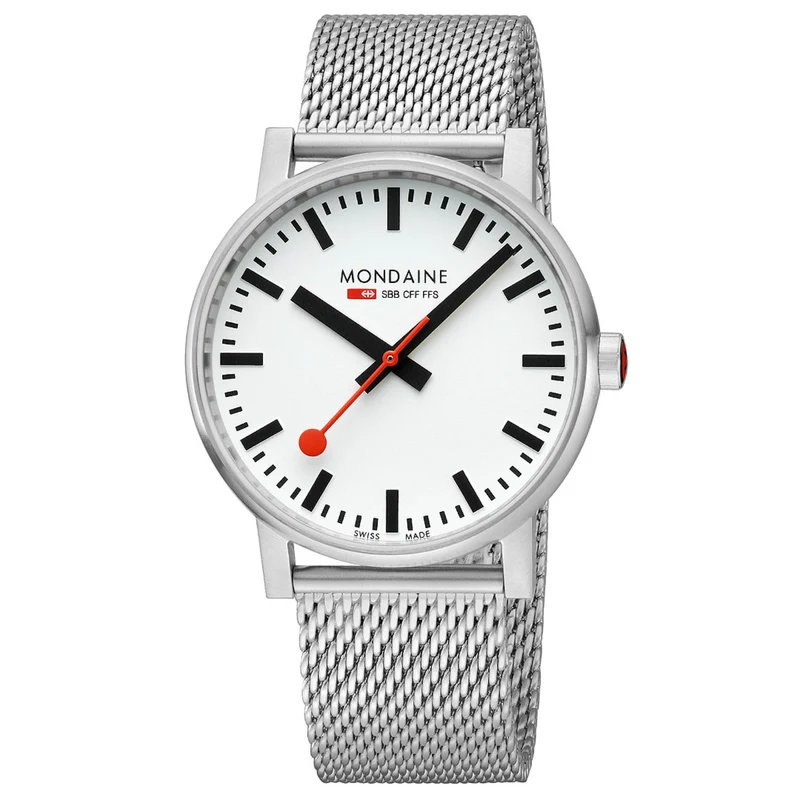 Mondaine Evo2 White Dial Stainless Steel Mesh Watch MSE.43110.SJ