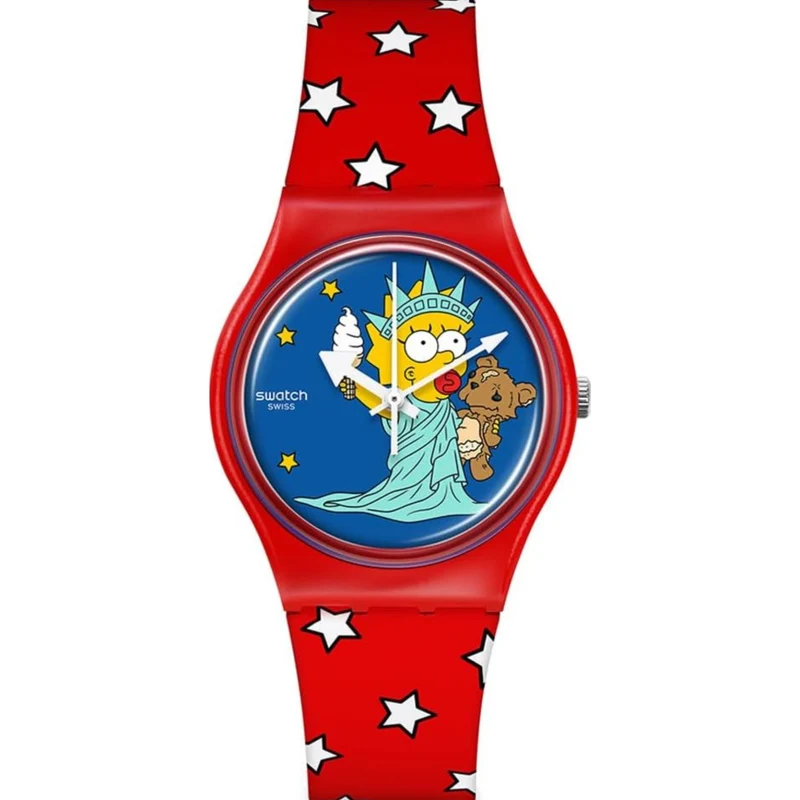 Swatch Little Lady Liberty Blue Dial Silicon Strap Watch SO28Z120