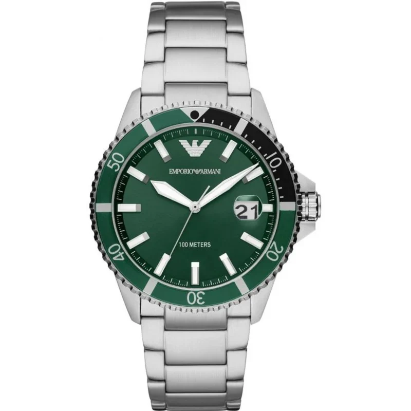Emporio Armani Diver 42mm Green Dial Steel Mens Quartz Watch AR11338