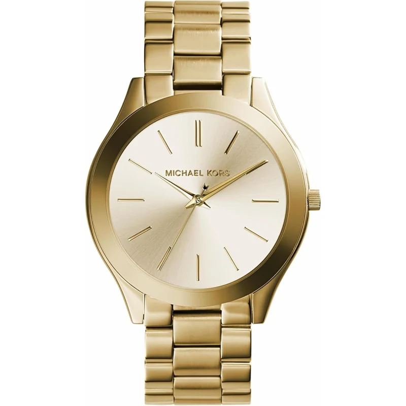 Michael Kors Slim Runway Gold Dial Steel Strap Ladies Watch MK3179