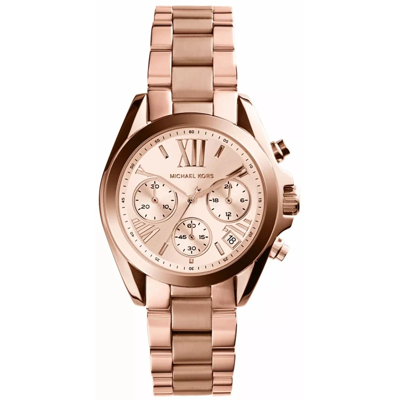 Michael Kors Mini Bradshaw Chronograph Rose Gold Dial Steel Strap Women's Watch MK5799