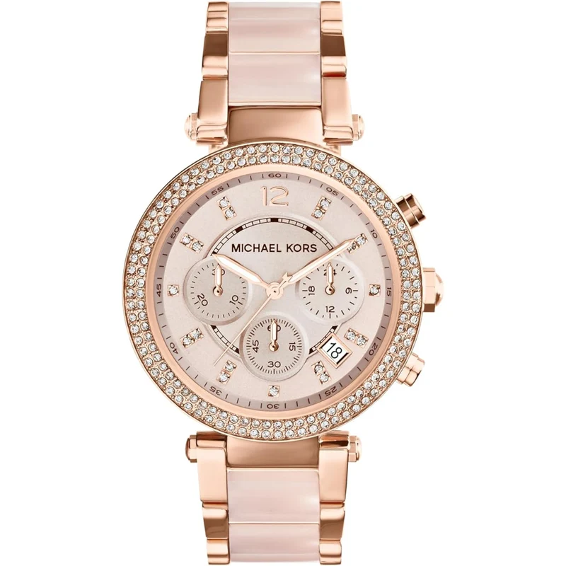 Michael Kors Parker Chronograph Rose Gold Dial Steel Strap Women's Watch MK5896