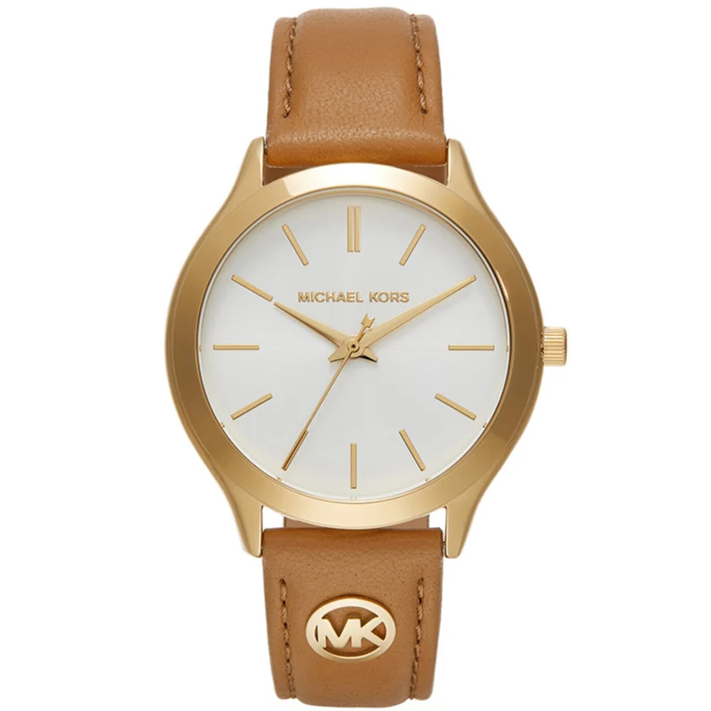 Michael Kors Slim Runway White Dial Brown Leather Strap Women's Watch MK7465