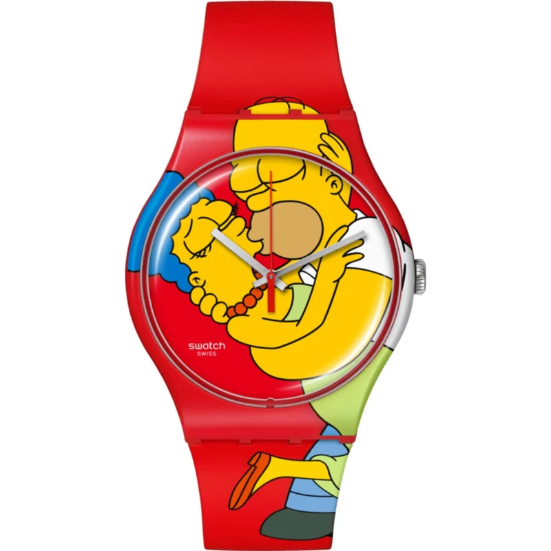 Swatch The Simpsons Collection Sweet Embrace Quartz Red Dial Silicone Watch SO29Z120