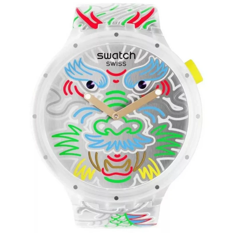 Swatch Dragon In Cloud Quartz Silver Dial Silicone Watch SB05Z102