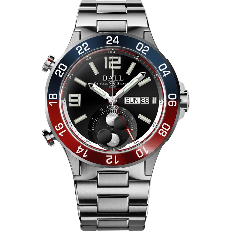 Ball Roadmaster Marine GMT Moon Phase Automatic Black Dial Titanium Bracelet Men’s Watch DG3220A-S1CJ-BK