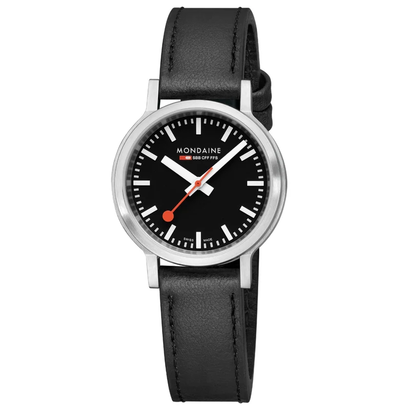 Mondaine stop2go Quartz Black Dial Black Leather Watch MST.34020.LBV.SET