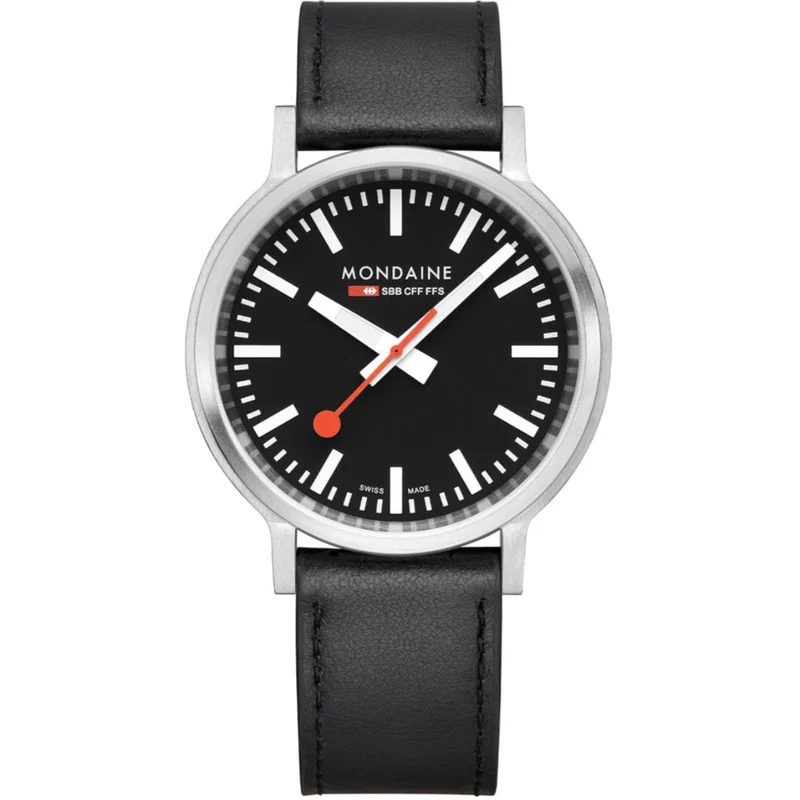 Mondaine stop2go 41mm Black Dial Leather Mens Quartz Watch MST.41020.LBV.2SE