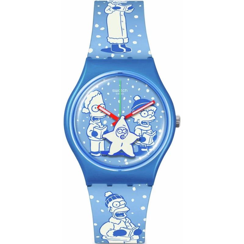Swatch Originals 34mm Blue Dial Silicone Quartz Watch SO28Z126