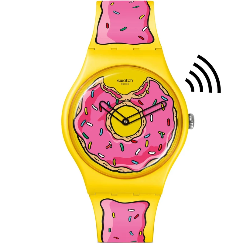 Swatch The Simpsons Collection Seconds Of Sweetness Pay! Quartz Yellow Dial Silicone Strap Unisex Watch SO29Z134-5300