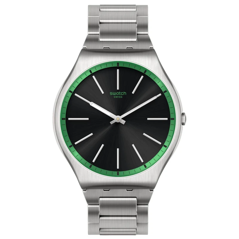 Swatch Green Graphite Quartz Black Dial Steel Strap Watch SS07S128G