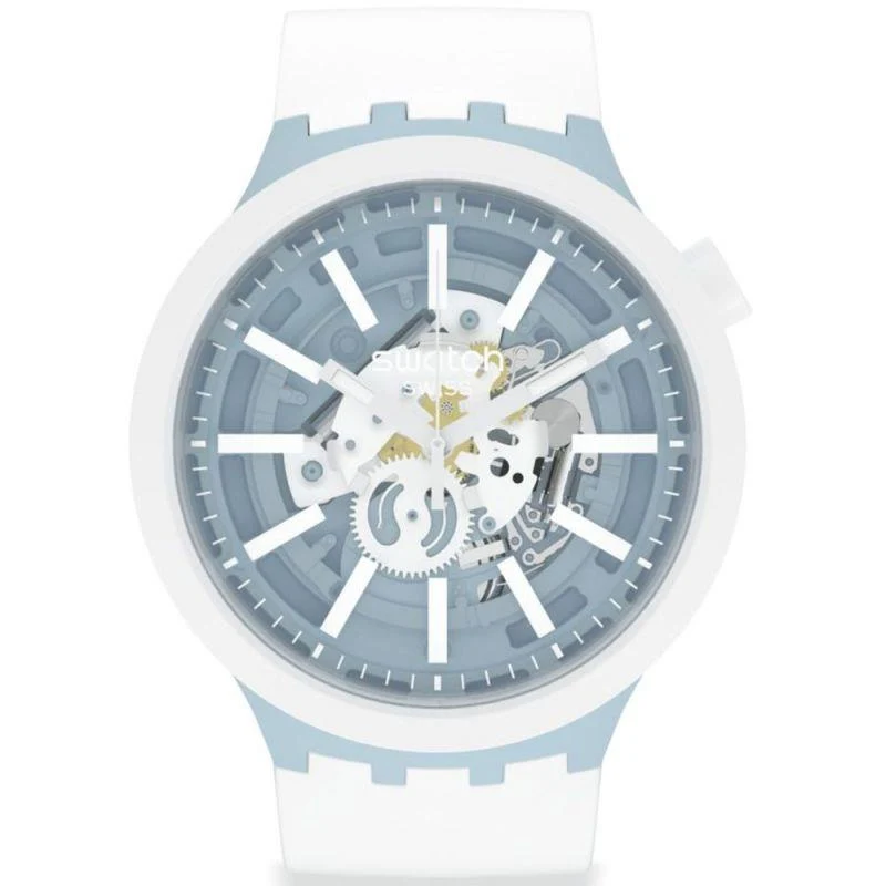 Swatch Big Bold Whice Skeleton Dial White Silicone Strap Watch SB03N103