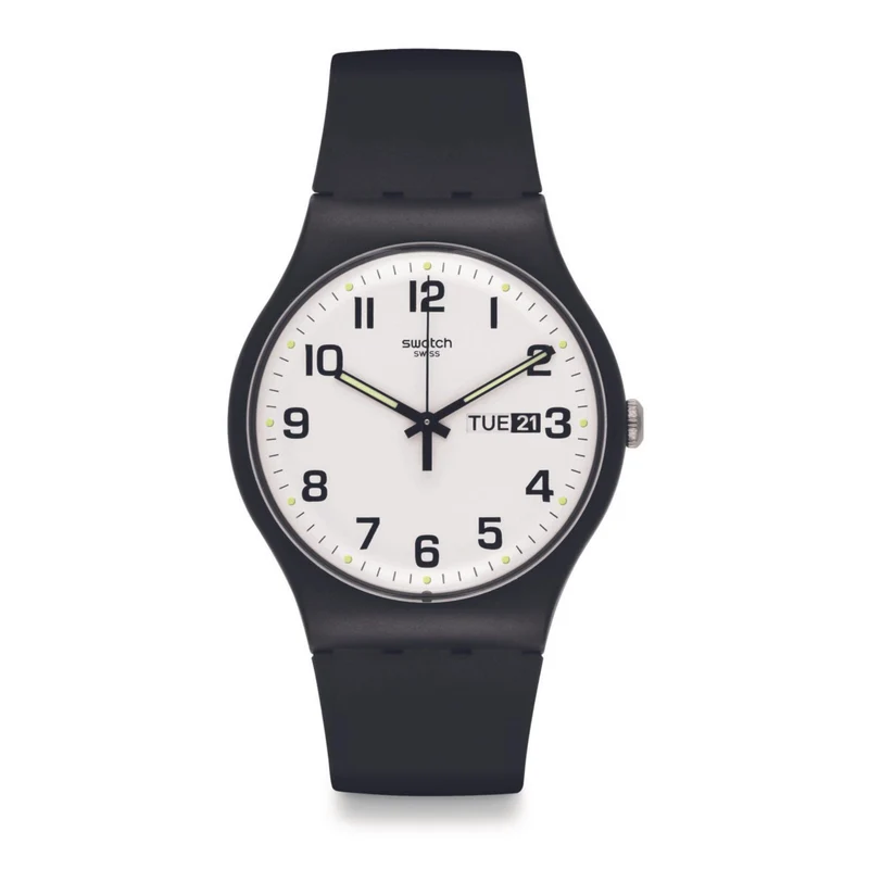 Swatch New Gent Classic Twice Again White Dial Black Strap Unisex Watch SO29B7O3