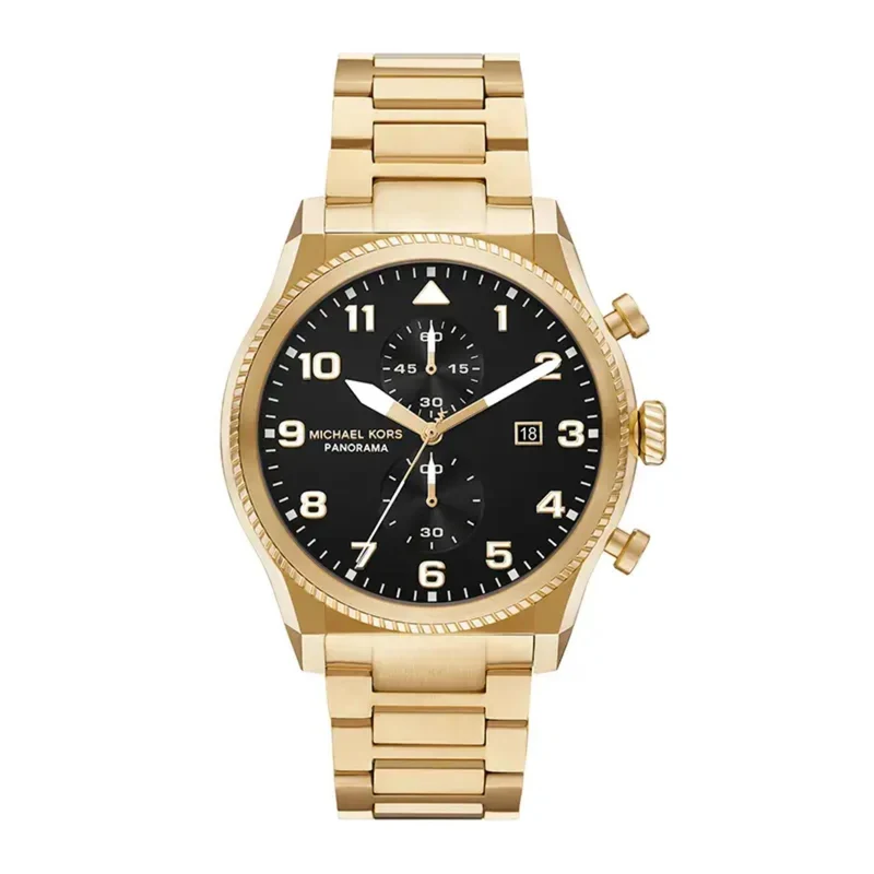 Michael Kors Panorama Chronograph Black Dial Steel Strap Men's Watch MK9195
