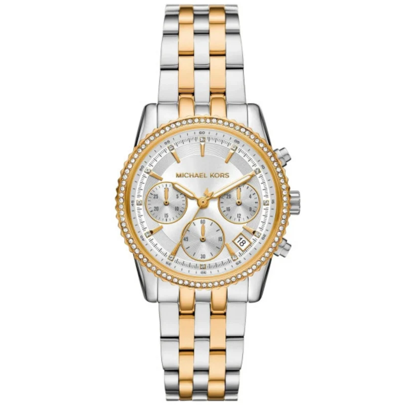 Michael Kors Mini Bryant Chronograph White Dial Two-Tone Stainless Steel Strap Ladies Watch MK7532