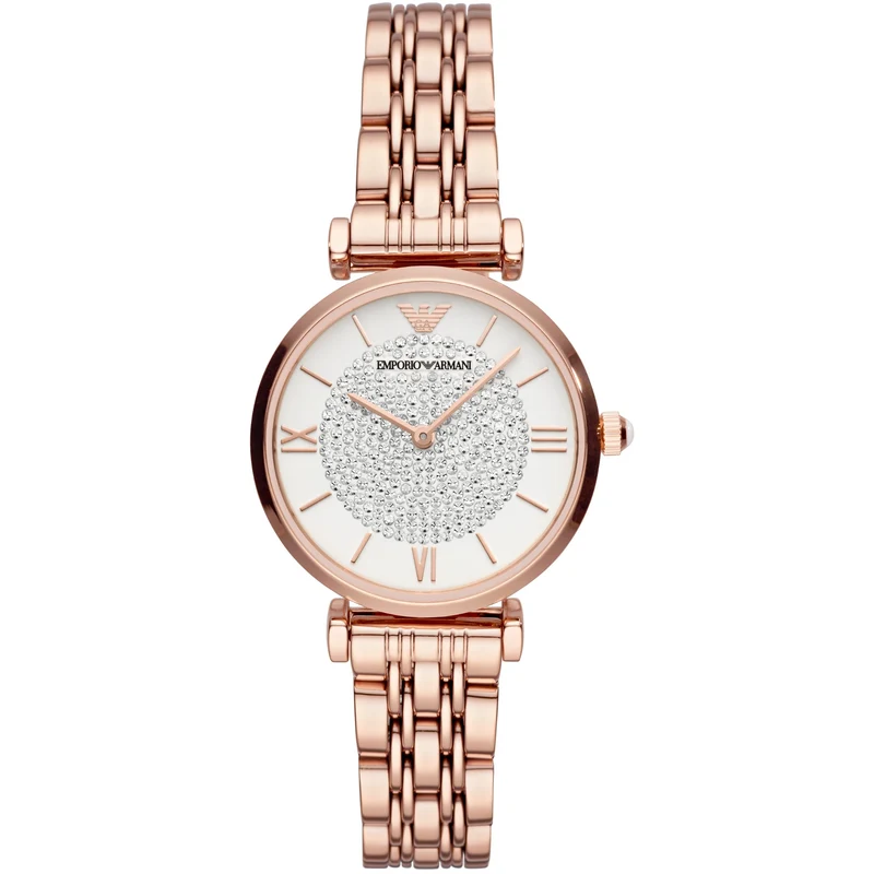 Emporio Armani Gianni T-BAR 32mm Rose Gold Dial Steel Ladies Quartz Watch AR11244