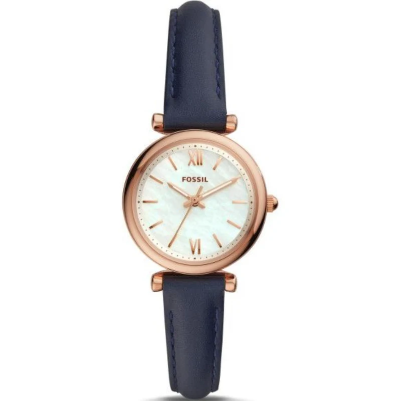 Fossil Carlie 28mm White Mother-Of-Pearl Dial Leather Ladies Watch ES4502