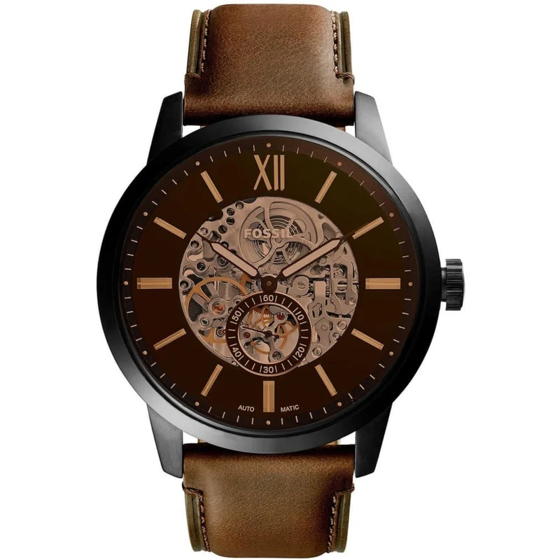 Fossil Townsman 48mm Black Dial Leather Mens Automatic Watch ME3155