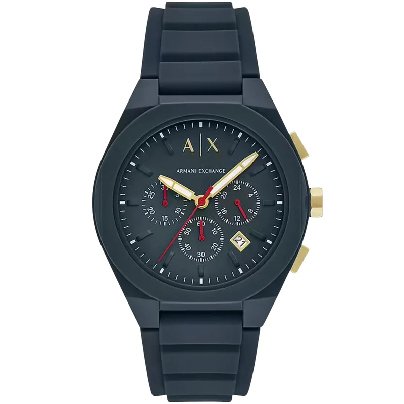 Armani Exchange Rafael 44mm Chronograph Blue Dial Silicone Mens Quartz Watch AX4168