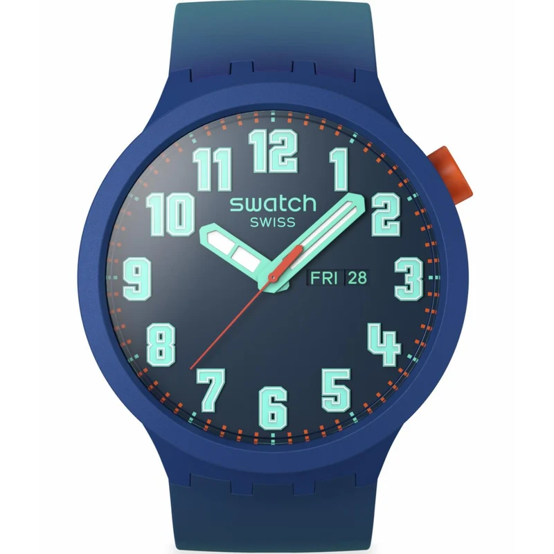 Swatch Essentially Bold Blue Dial Silicone Strap Watch SB01N700