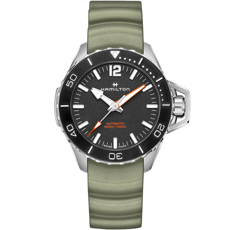 Hamilton Khaki Navy 46mm Black Dial Rubber Mens Automatic Watch H77825331