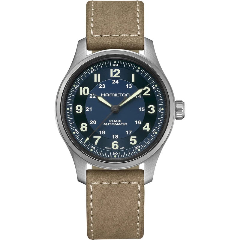 Hamilton Khaki Field 42mm Titanium Blue Dial Leather Mens Automatic Watch H70545540