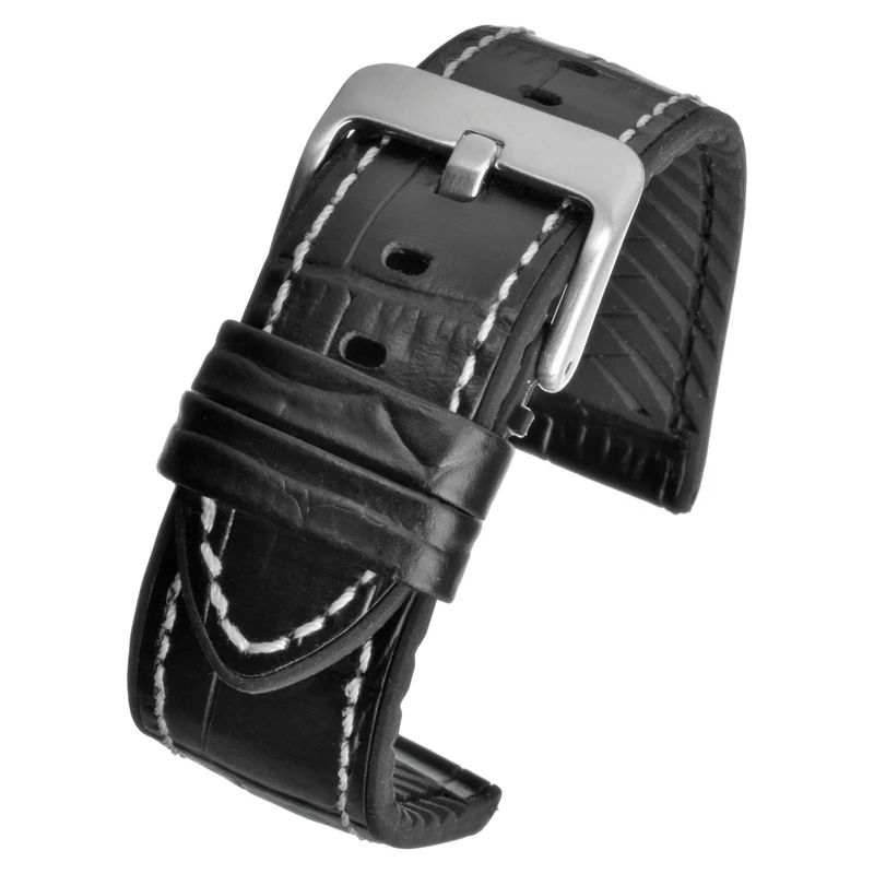 LBS Black Leather/Silicone Crocodile with Contrasting Stitching Watch Strap WH905/20