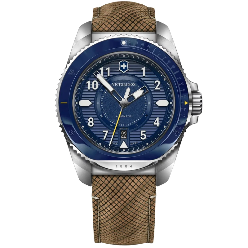 Victorinox Journey 1884 43mm Blue Dial Wood Mens Automatic Watch 241980.1