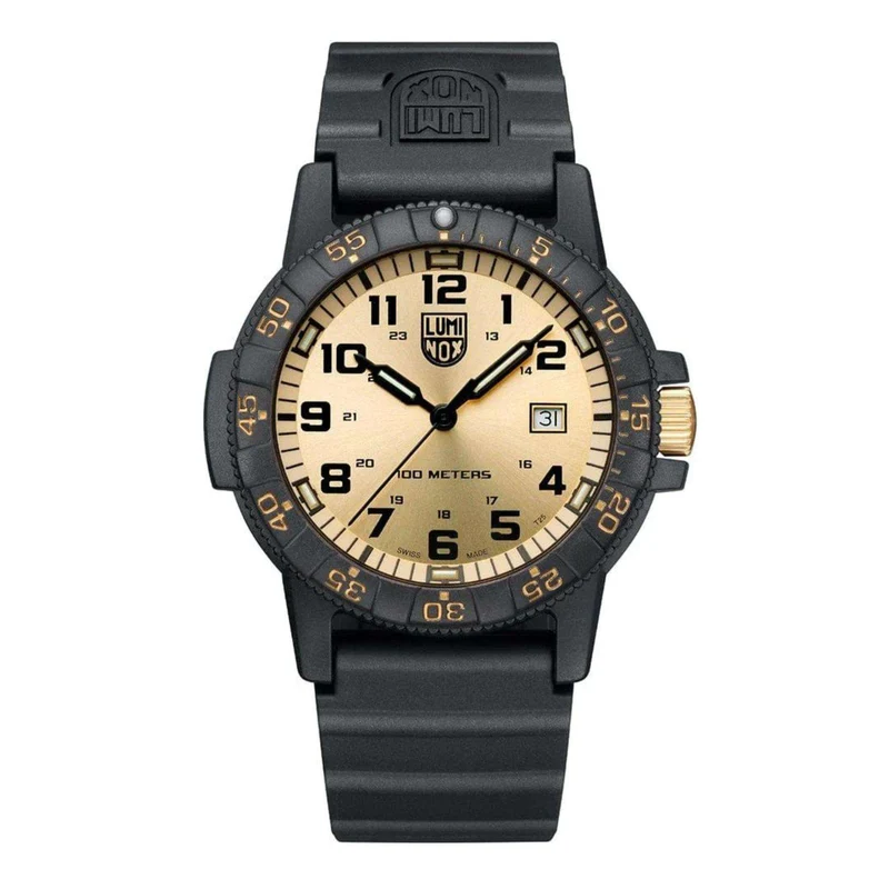 Luminox Leatherback Sea Turtle Giant Series Gold Dial Black PU Strap Men's Watch XS.0325.GP