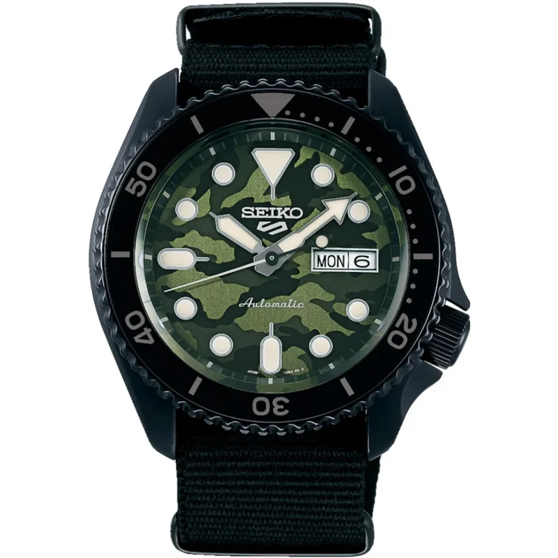 Seiko 5 Sports 'Camouflage' Street Style 42.5mm Green Dial Nylon Mens Automatic Watch SRPJ37K1