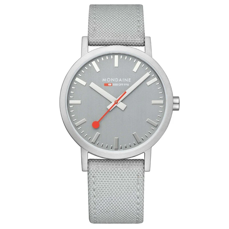 Mondaine Classic 40mm Grey Dial Textile Quartz Watch A660.30360.80SBH