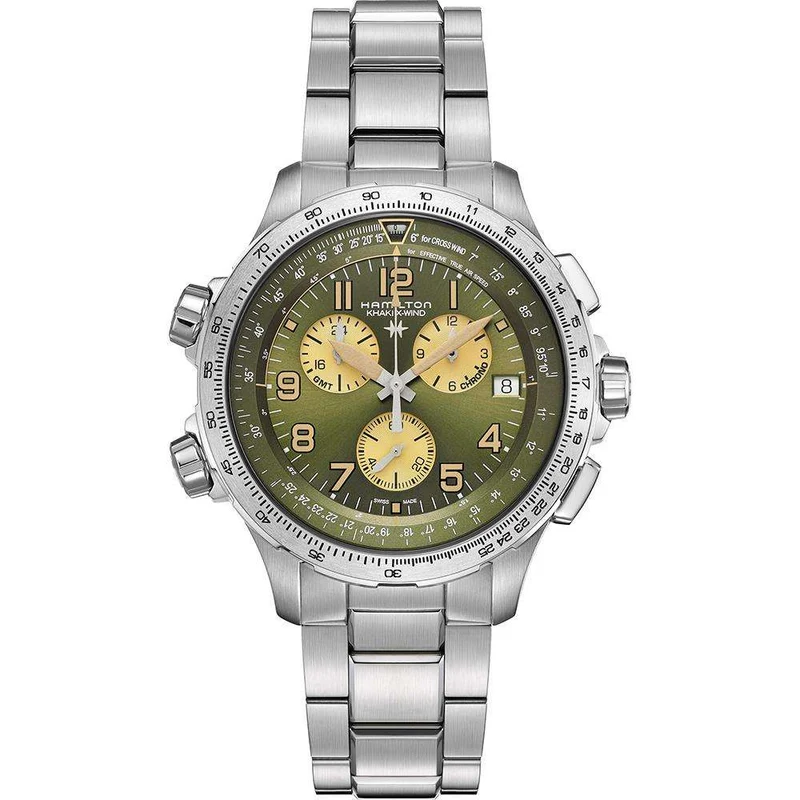 Hamilton Khaki Aviation 46mm Chronograph Green Dial Steel Mens Quartz Watch H77932160