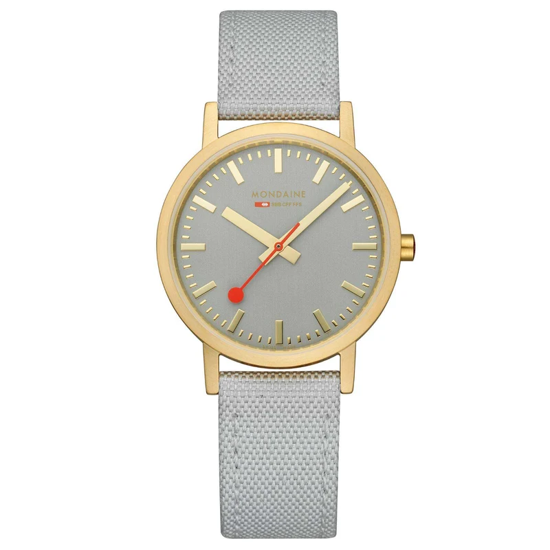Mondaine Classic 36mm Gray Dial Textile Quartz Watch A660.30314.80SBU